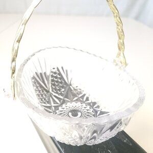 1982 West Germany 24% Lead Crystal Basket Gold Twisted Handle Centerpiece 7"